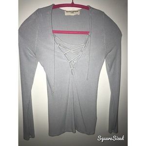 Lace up grey long sleeve top